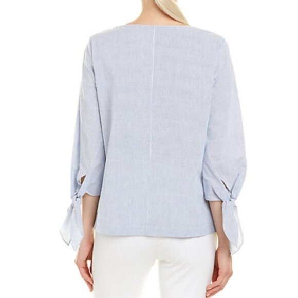 Lafayette 148 Elaina Bow Tie Sleeve Striped Blouse S - Picture 4 of 15